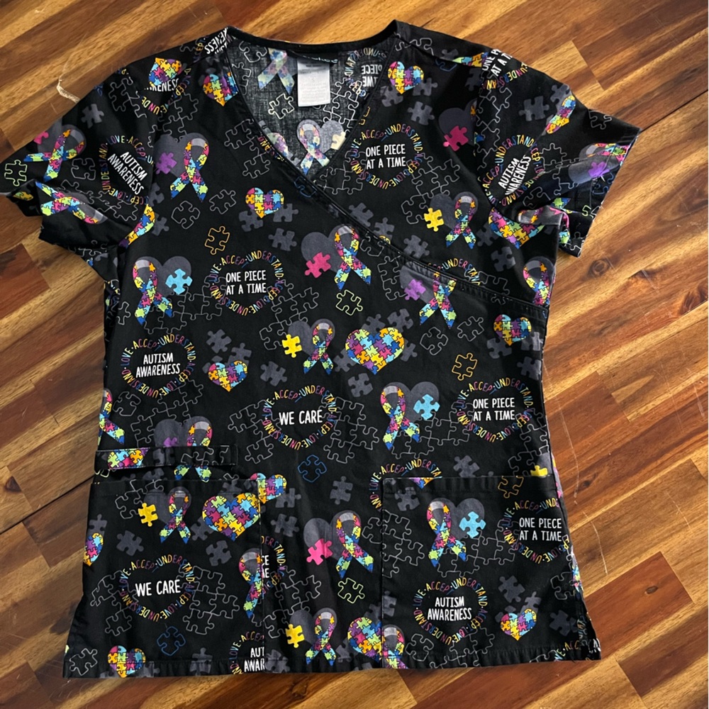 Cherokee Autism Awareness Puzzle Print scrub Top